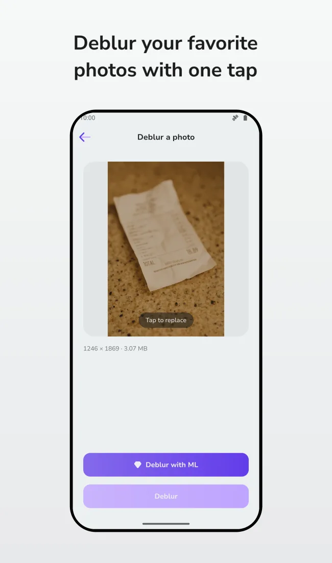 Accurator Deblur screen improving a blurry receipt photo